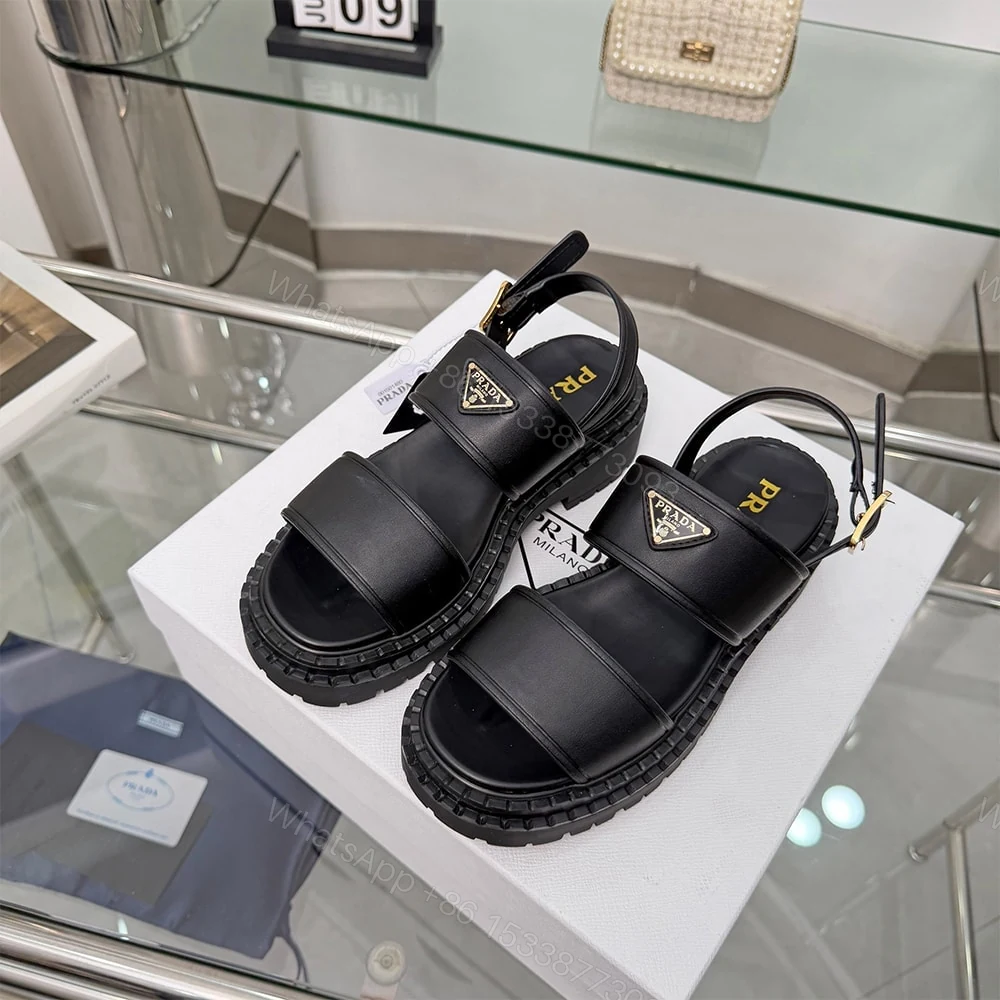 View 5 of PRADA Leather Platform Sandals 614971