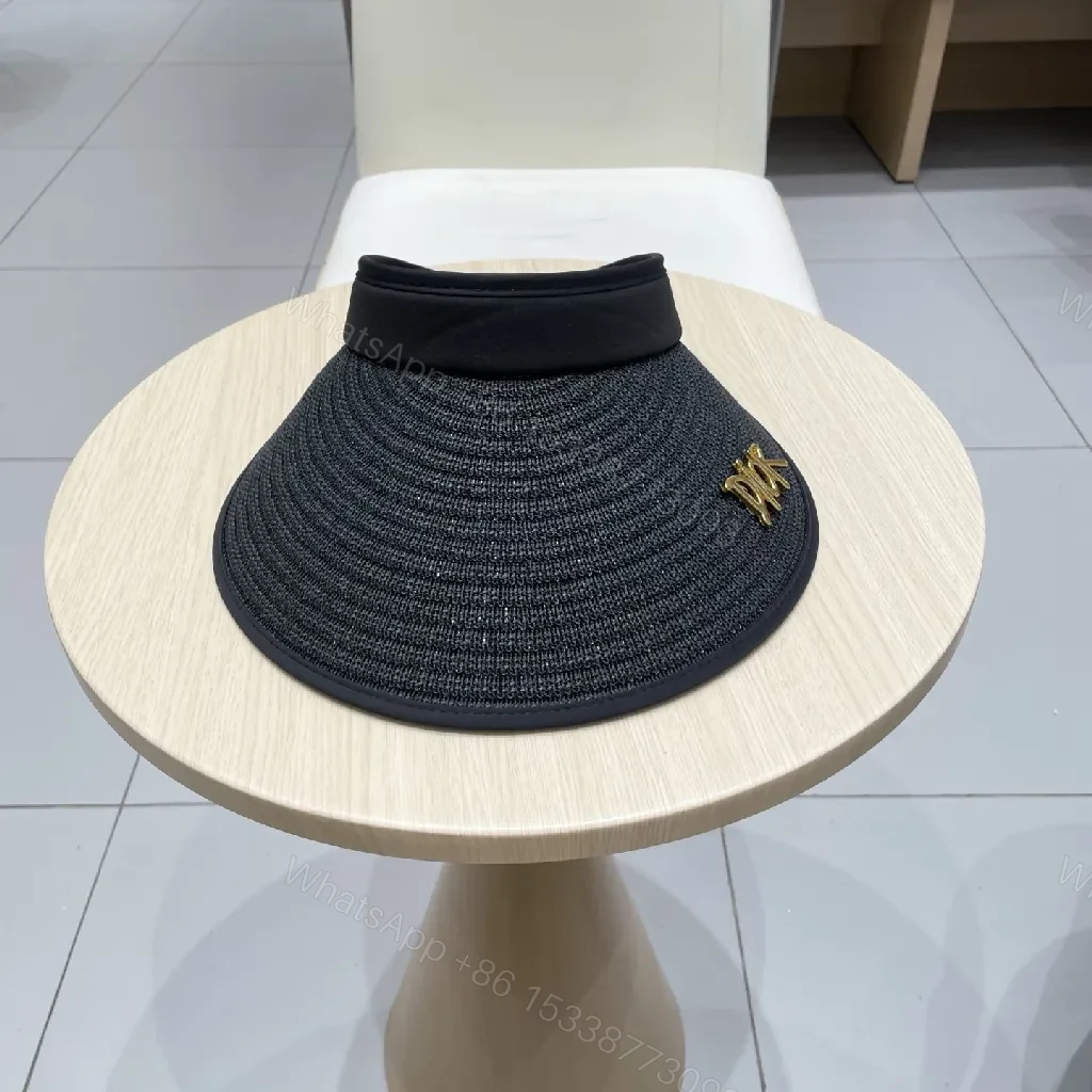 View 5 of Black Straw Visor + Handwoven Straw + Luxe + Gold Dior Accent + Visor