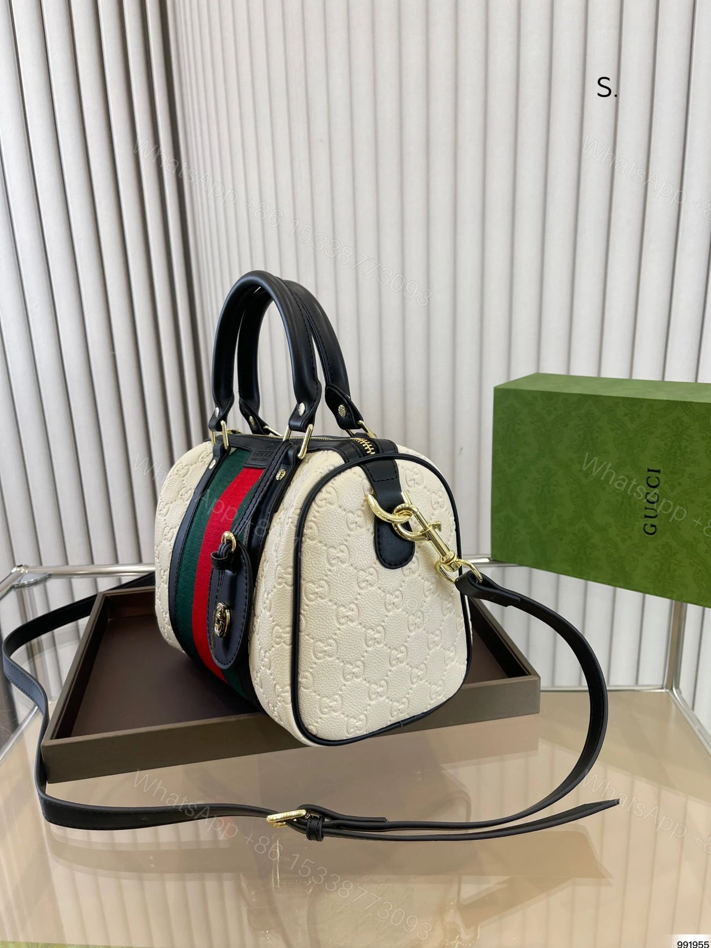 View 8 of Gucci Dark Brown/Beige GG Canvas and Small Vintage Web Boston Bag