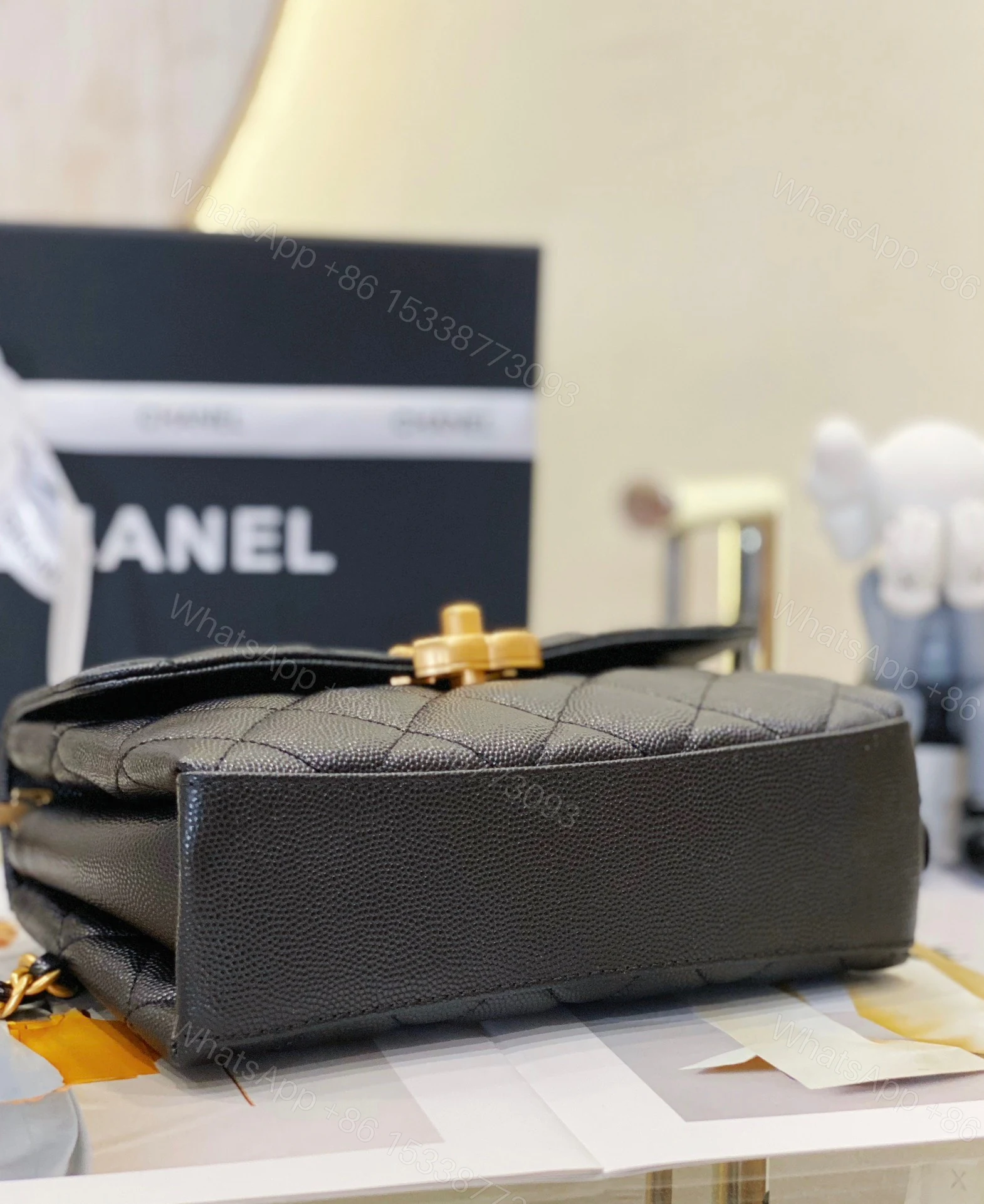 View 5 of Chanel Handle Woman’s Black Leather Handbags Pebbled Leather 19cm