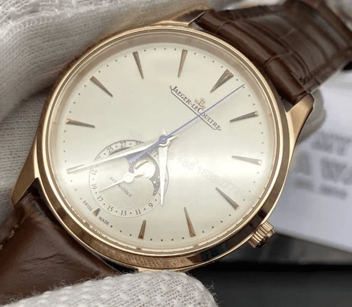 View 4 of Replica Jaeger LeCoultre Master Ultrathin Moon Rose Gold Leather Strap 39mm