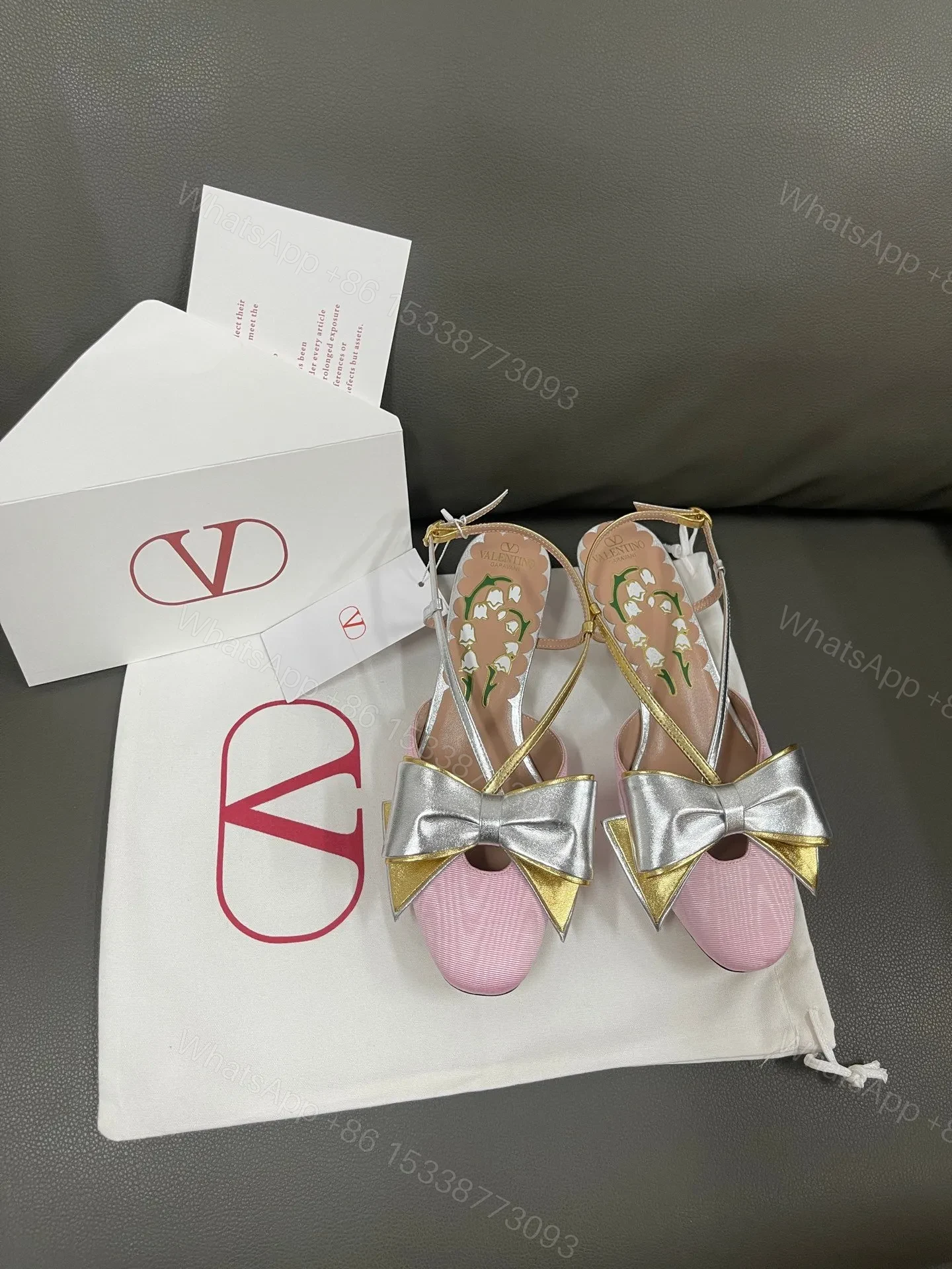 Valentino Women Pink And Gold Leather Flats — view 1