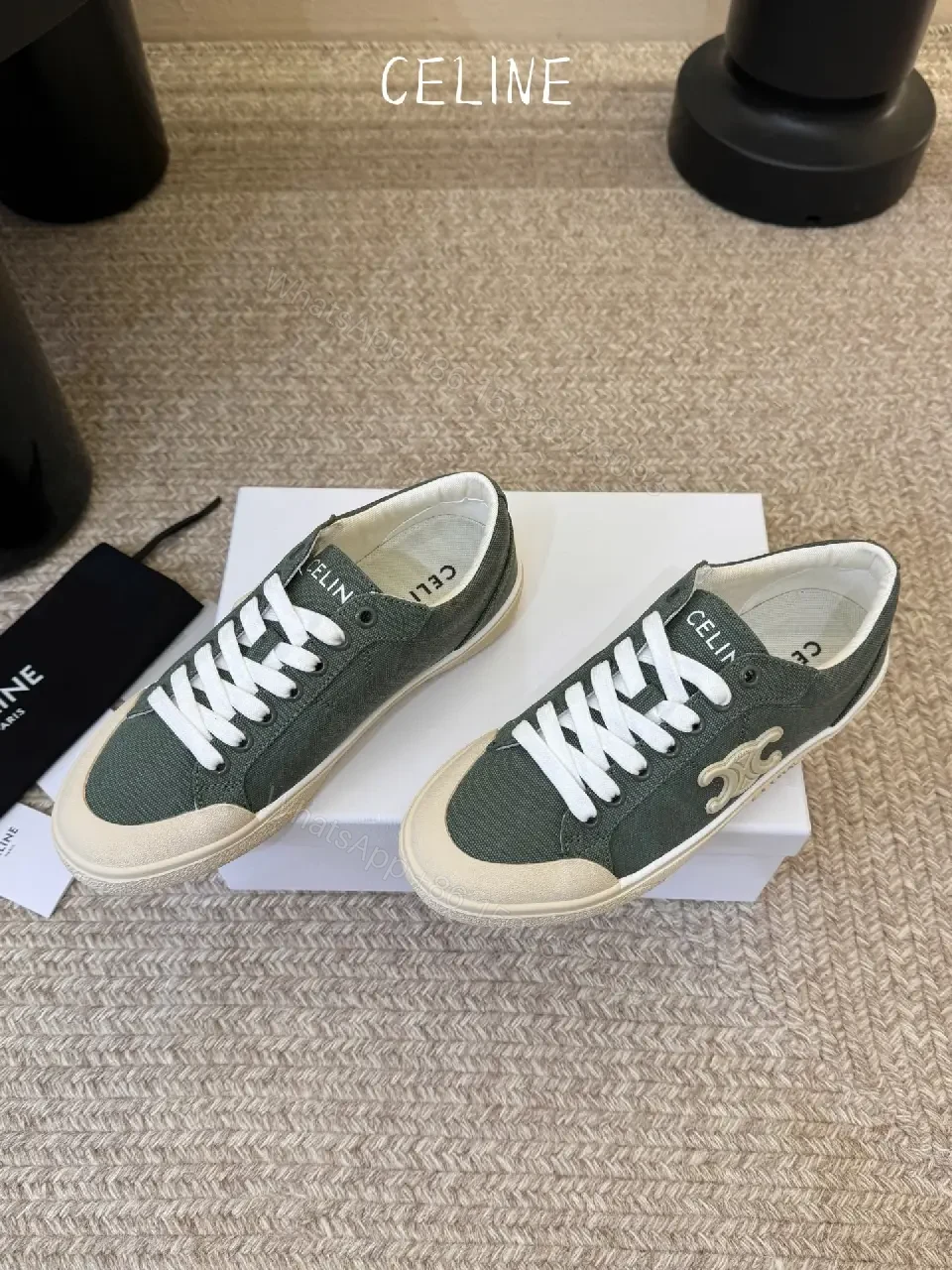 View 4 of Olive Green Canvas Sneakers White Rubber Sole Celine Style Comfort Fit Product Type: Sneakers