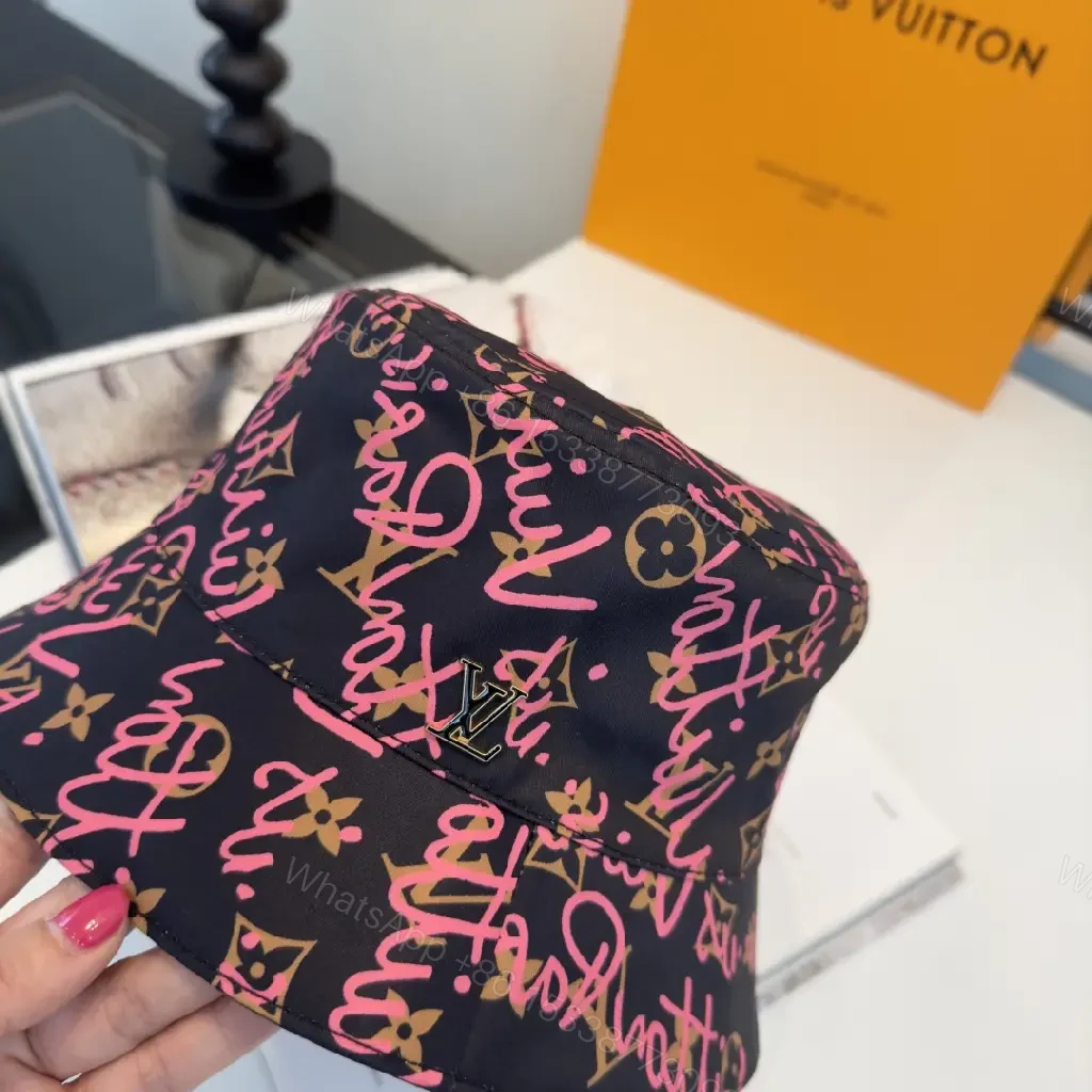 View 11 of Black Canvas Hat with Pink Graffiti Script LV Logos