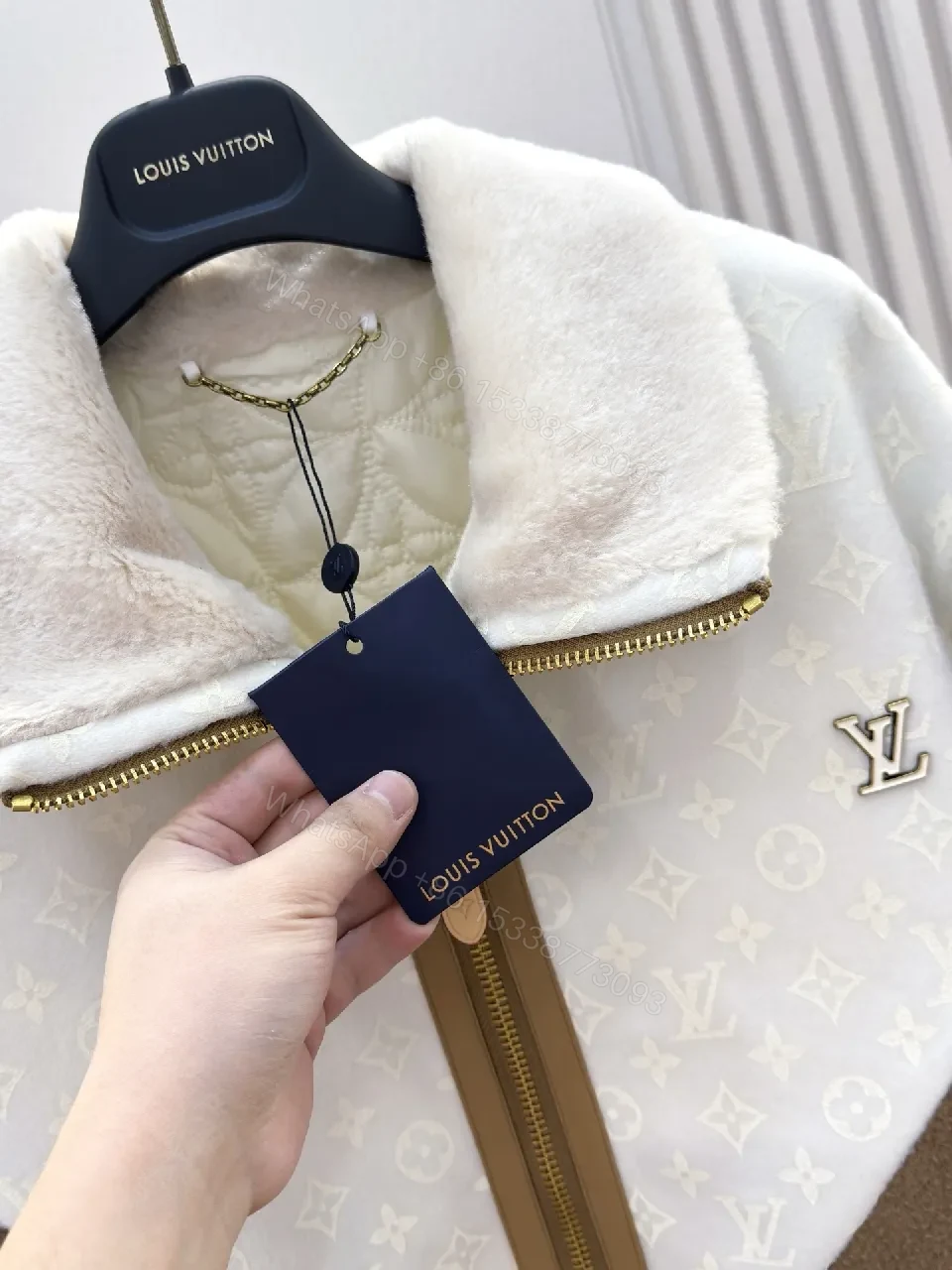 View 7 of Brown & Off-White Monogram Varsity Jacket: Rich Texture, Modern Luxury