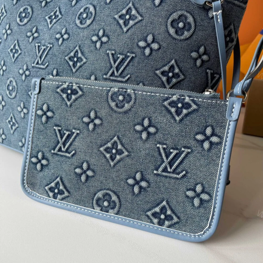 View 6 of Louis Vuitton Neverfull MM Bag Monogram Denim Blue 32Cm