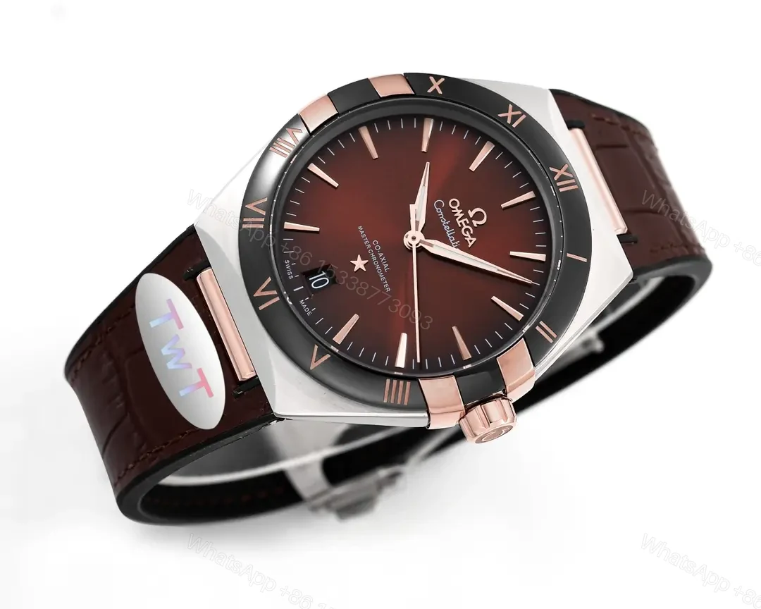 View 4 of Omega Constellation Meteorite Series 5th Generation Watch 41mm Brown Dial Rose Gold and Stainless Steel Case Brown Leather Strap