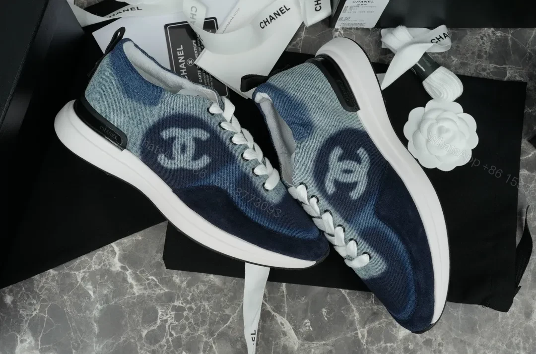 View 6 of Denim-Gradient Suede High-Tops: Luxe Logo Accent Sneaker
