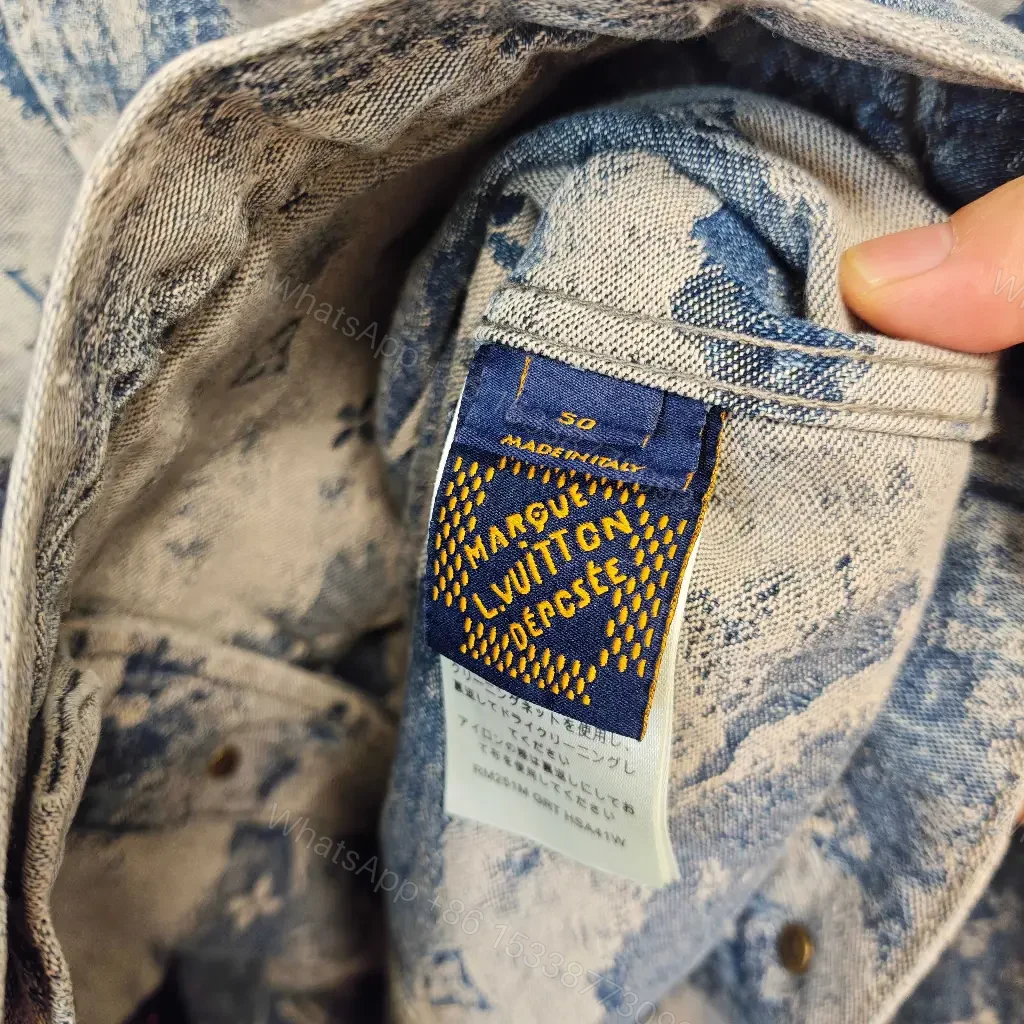 View 3 of Washed Denim Jacket with Luxe Monogram Pattern