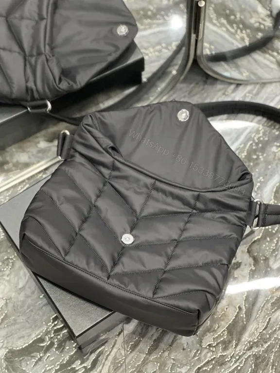 View 3 of Chic Satin Quilted Crossbody Bag with YSL Emblem - Luxury