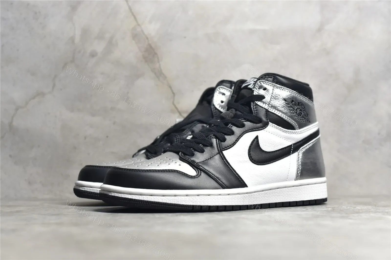 View 2 of Air Jordan 1 Retro High “Silver Toe” Replica