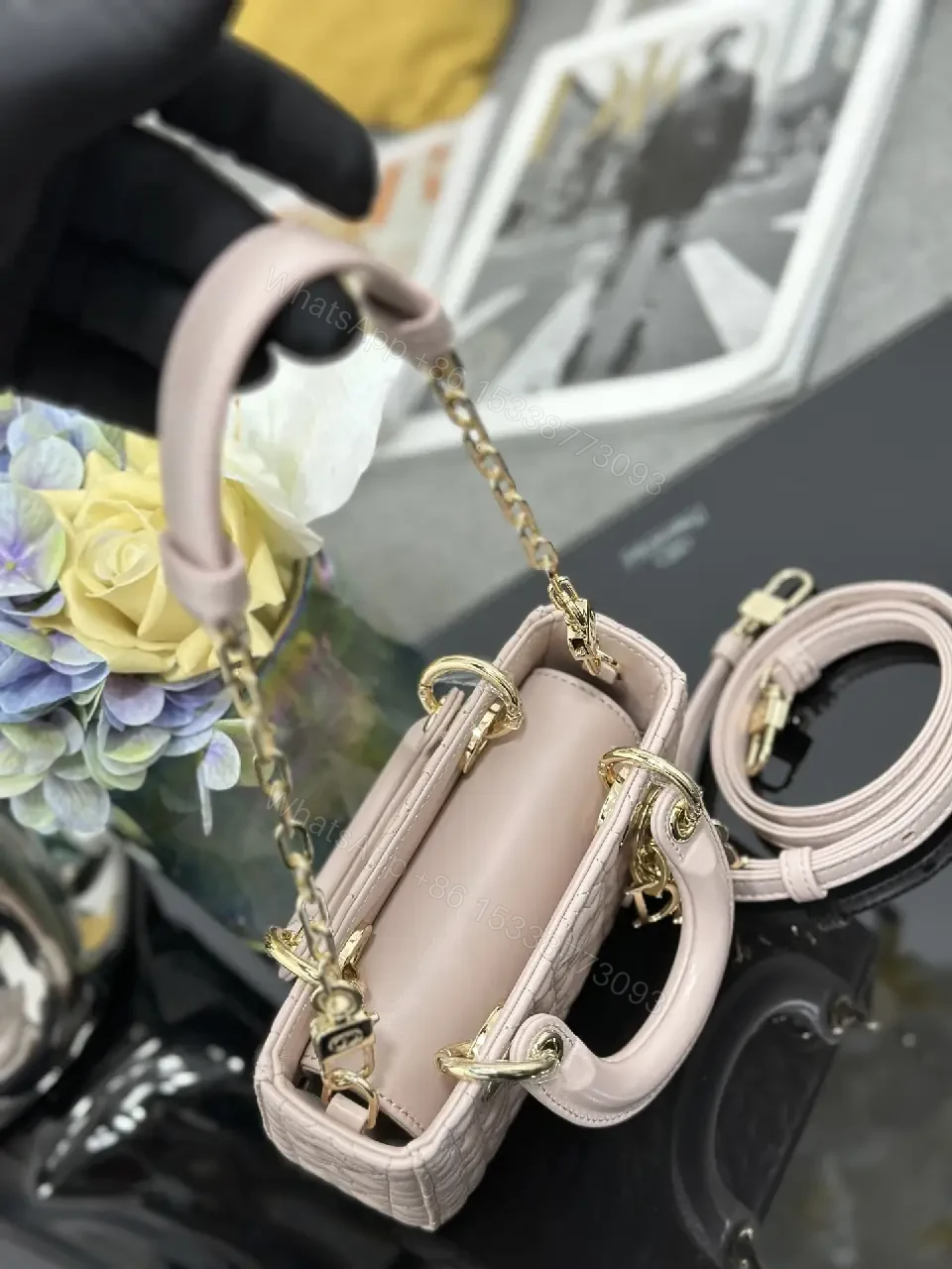 View 9 of Pastel Quilted Mini Bag with Gold Hardware, Structured Chic