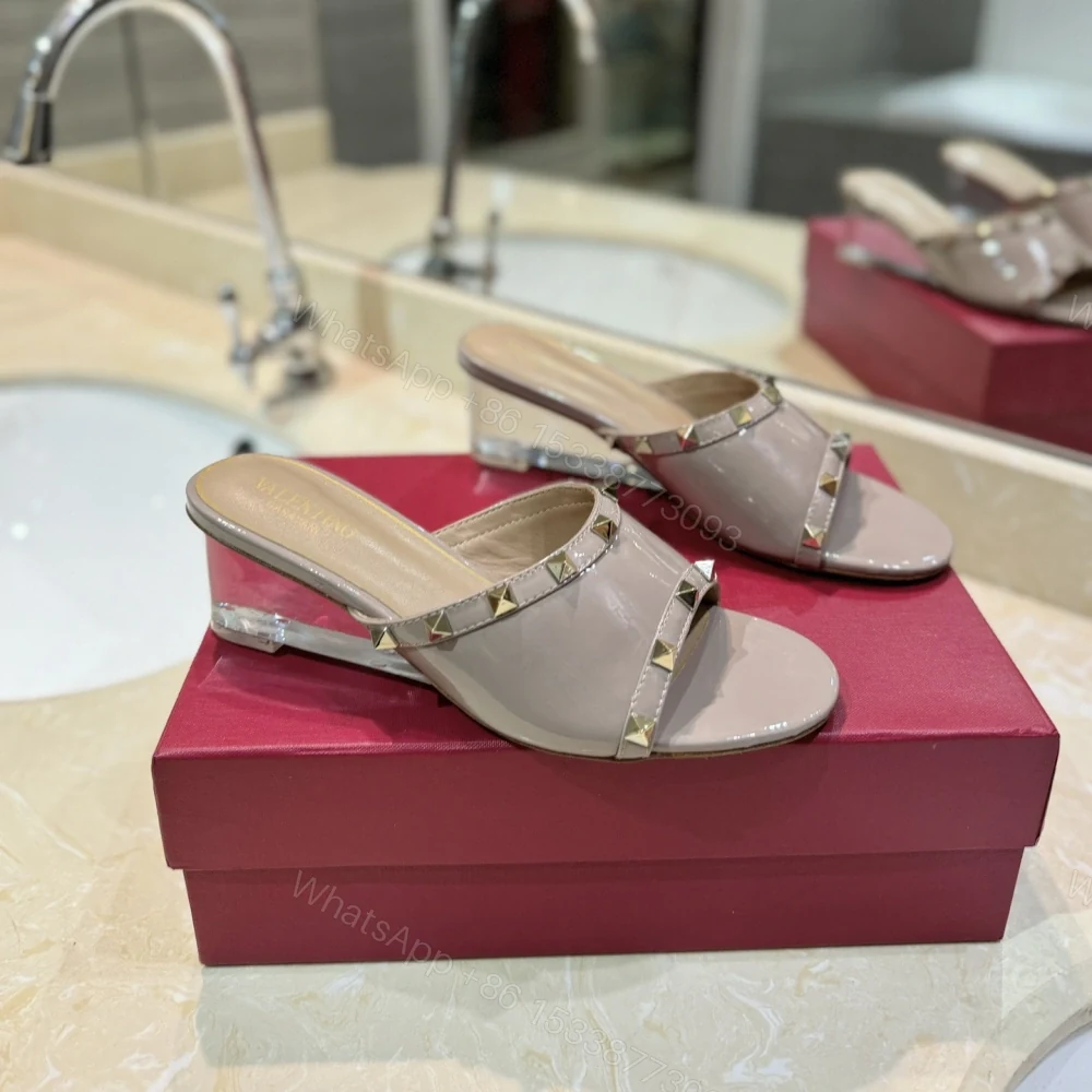 高仿Valentino*2W0S0GT鉚釘水晶踭涼鞋淺粉4.5CM免檢版 — view 1