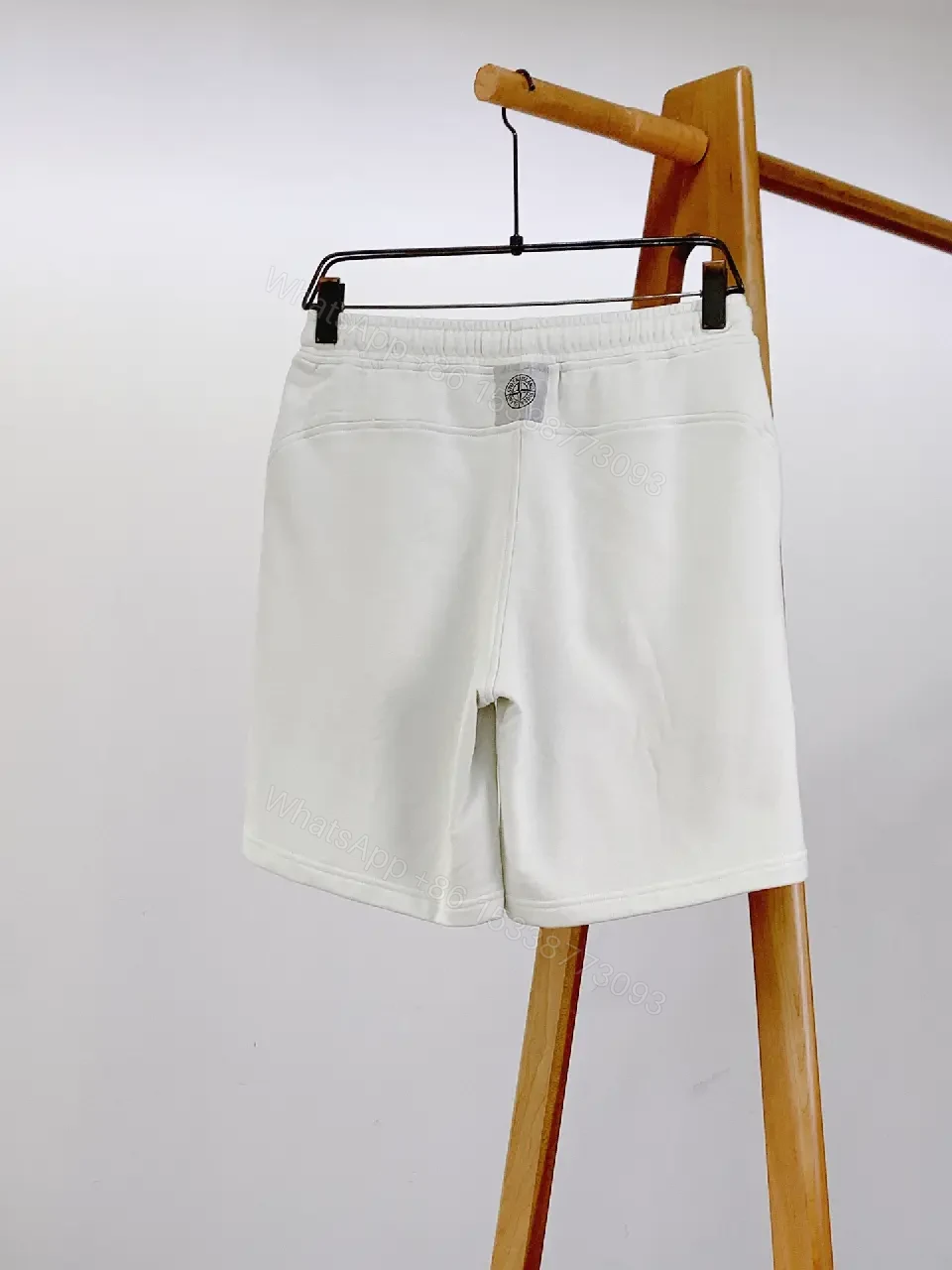 View 7 of White Cotton-Blend Sweatshorts, Drawstring, Pockets, Logo Patch Short