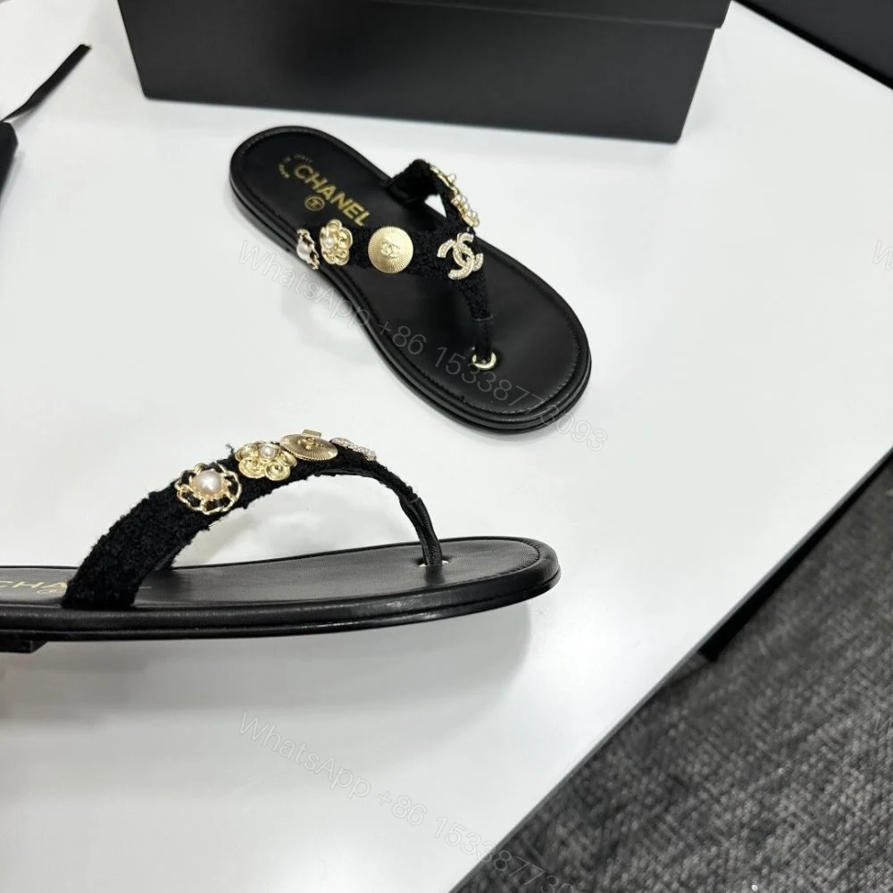 View 3 of Chanel Thong Jewel Embellished Black