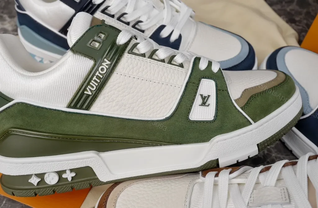 View 4 of White Olive LV-Style High-Tops: Leather, Suede, All-Day Comfort