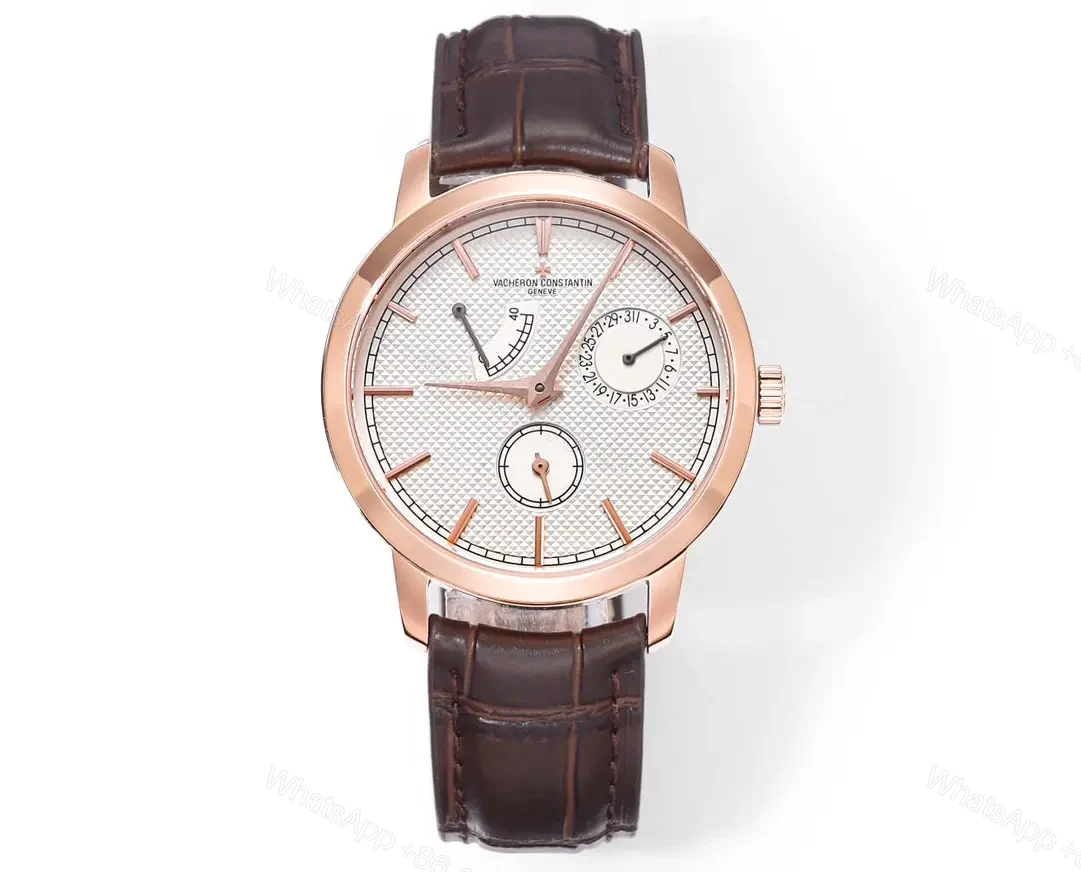 GS Factory Vacheron Constantin Traditionnelle 83520/000R-9909 Mechanical Watch – Rose Gold with Brown Leather Strap, 40mm Case, Automatic Movement, Power Reserve, Date, and Day Display — view 1