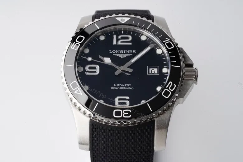 View 2 of Longines Conquest Black Dial Automatic Watch with Stainless Steel Case and Rubber Strap