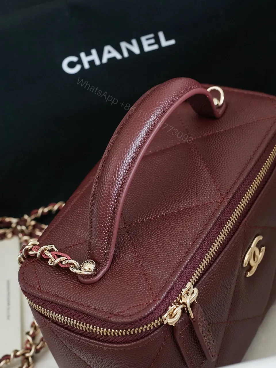 View 2 of Burgundy Quilted Crossbody Bag with Gold Hardware