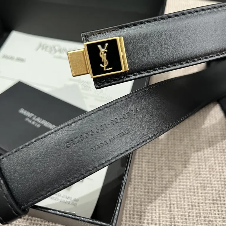 View 7 of Chic Black Leather Belt with Gold YSL-Inspired Clasp