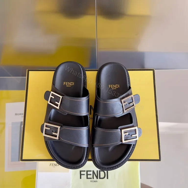 Bold Leather Fendi Slides - Minimalist Luxury, Contoured Comfort — view 1