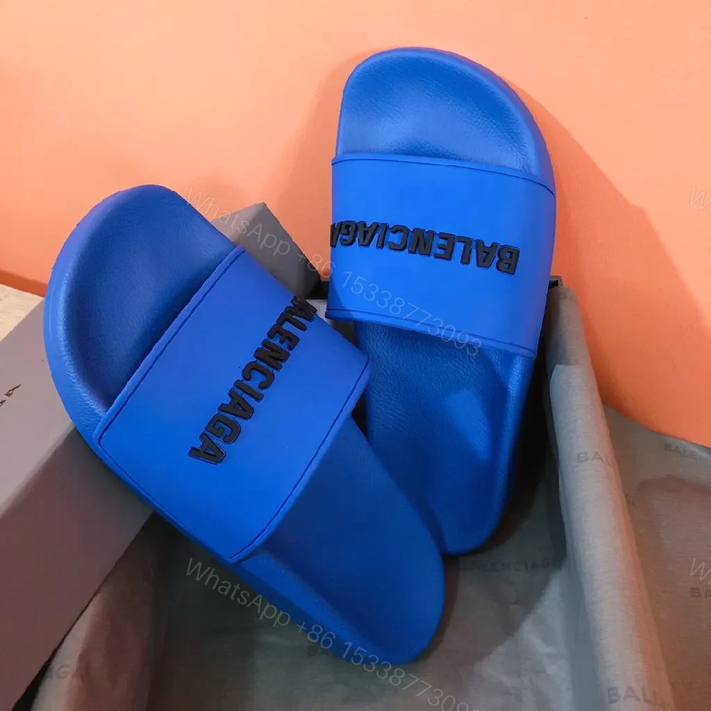 View 5 of Bold Blue Luxe Slides - Premium Faux Leather, Slip-On Comfort
