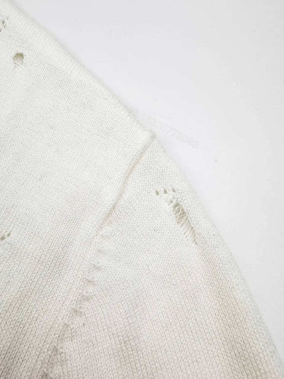 View 3 of Off-White Knit Crewneck Sweatshirt with Distressed Texture