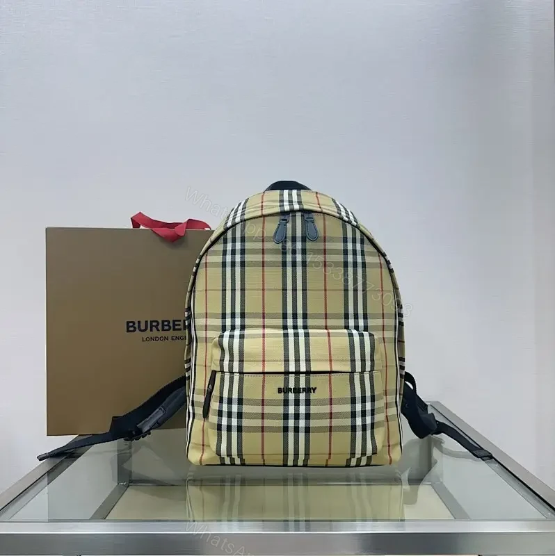 Beige Plaid Compact Backpack: Luxury Streetwear Style — view 1