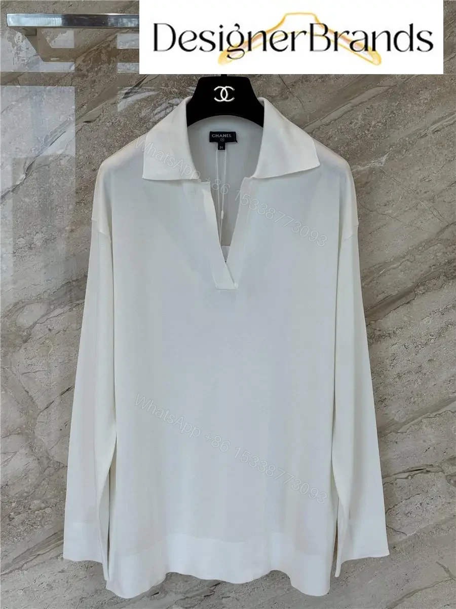 Chanel White Long-Sleeve Collared Knit Sweater — view 1