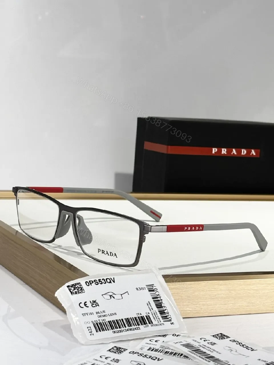 View 4 of Matte Black Acetate Frame with Red Accents Eyeglasses