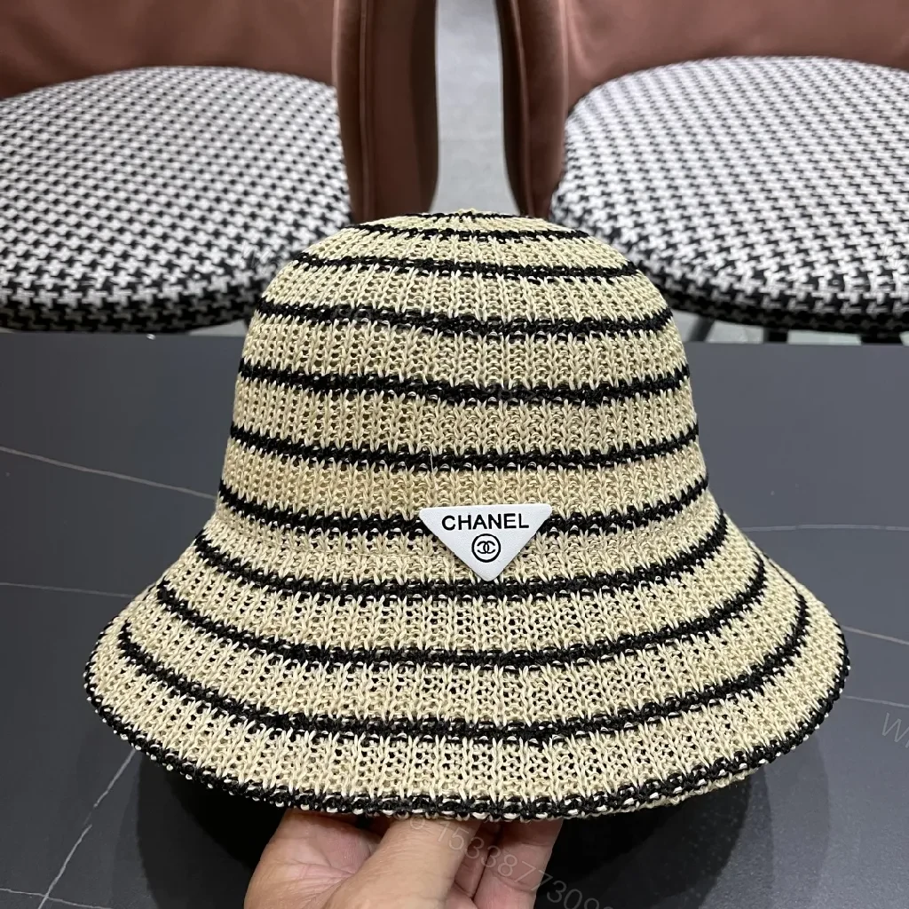 View 8 of Straw Hat: Striped Beige/Black, Chanel-Inspired Luxe
