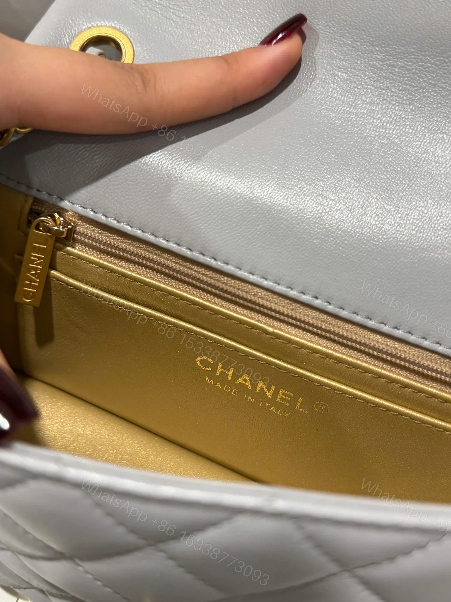 View 7 of Chanel Classic Woman’s Smooth Leather Grey Like Auth Handbags 20cm