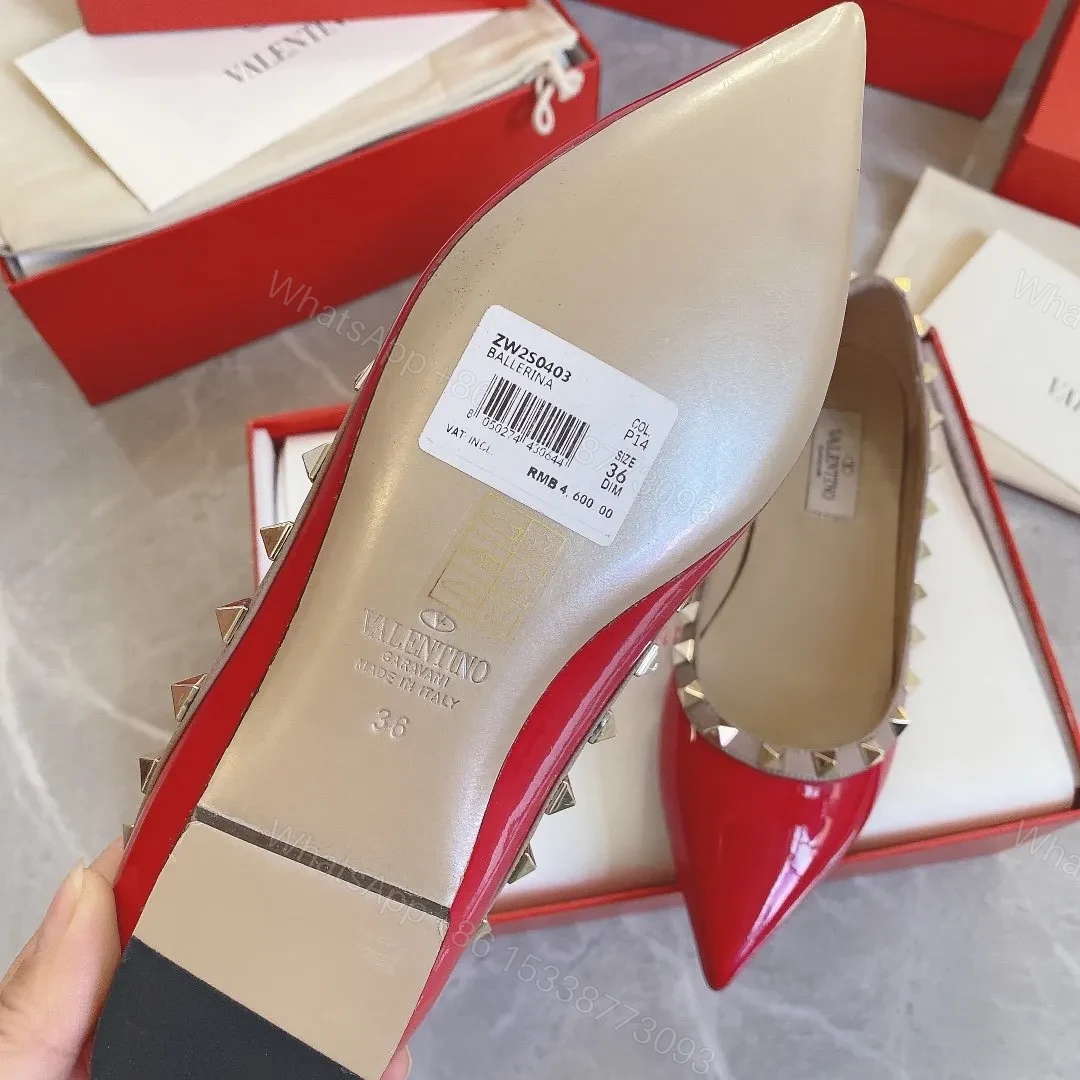 View 5 of Valentino Women Red Patent Leather Studded Flats