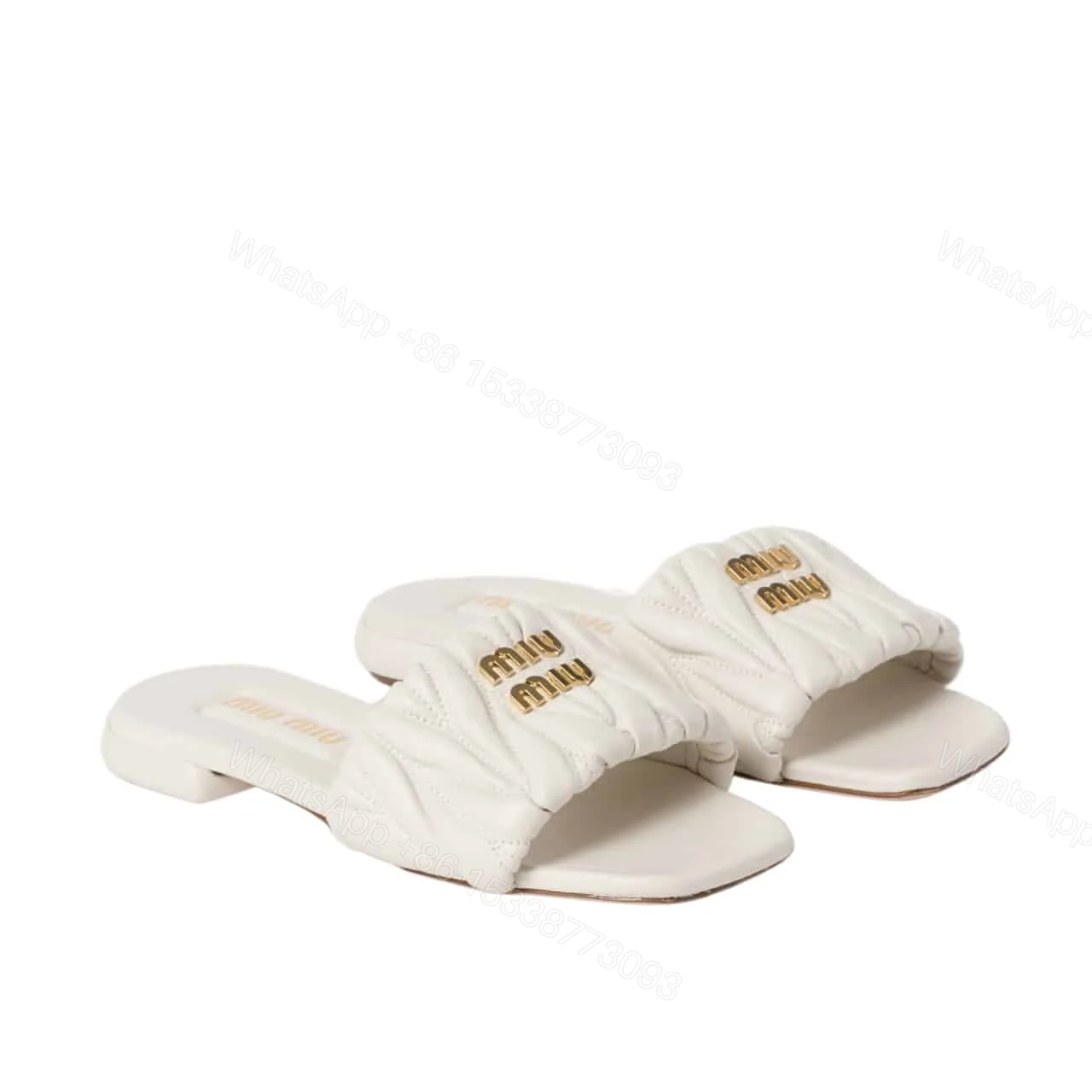 MIUMIU MATELASSÉ NAPPA LEATHER SLIDES WHITE 5XX605 88T F0009 F 010 — view 1