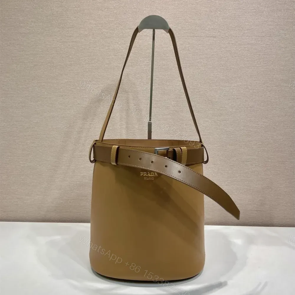 View 2 of 高仿Prada*Buckle系列1BE085小牛皮水桶包焦糖色免檢版
