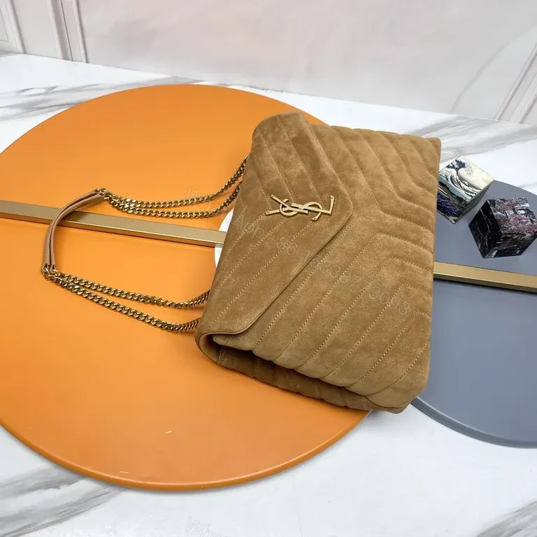 View 8 of Chic Camel Suede Quilted Shoulder Bag with Gold Hardware