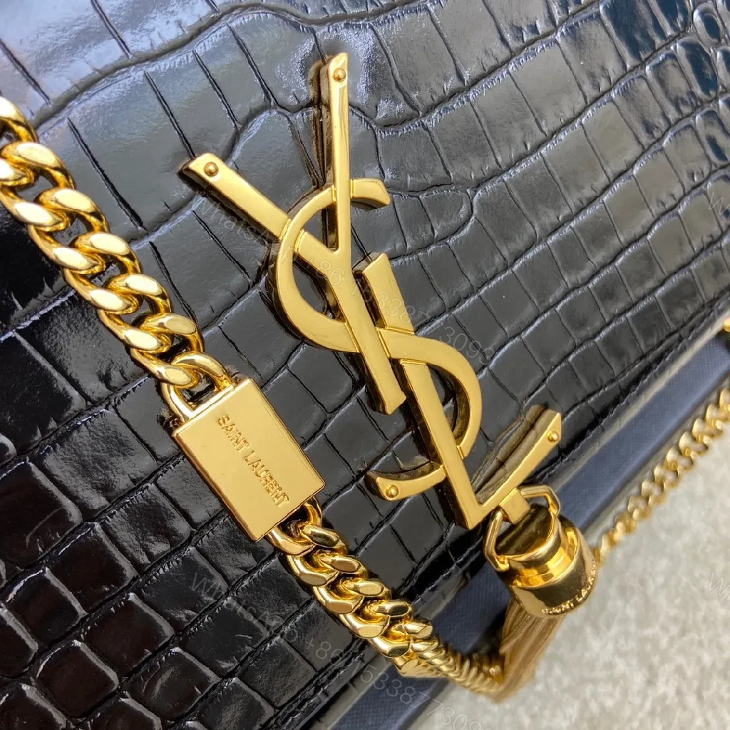 View 7 of Black Crocodile Leather Wallet with Gold Tassel
