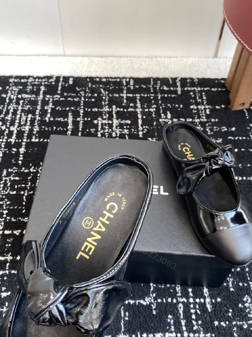 View 7 of Black Patent Leather Bow Mule - Sophisticated, All-Day Comfort