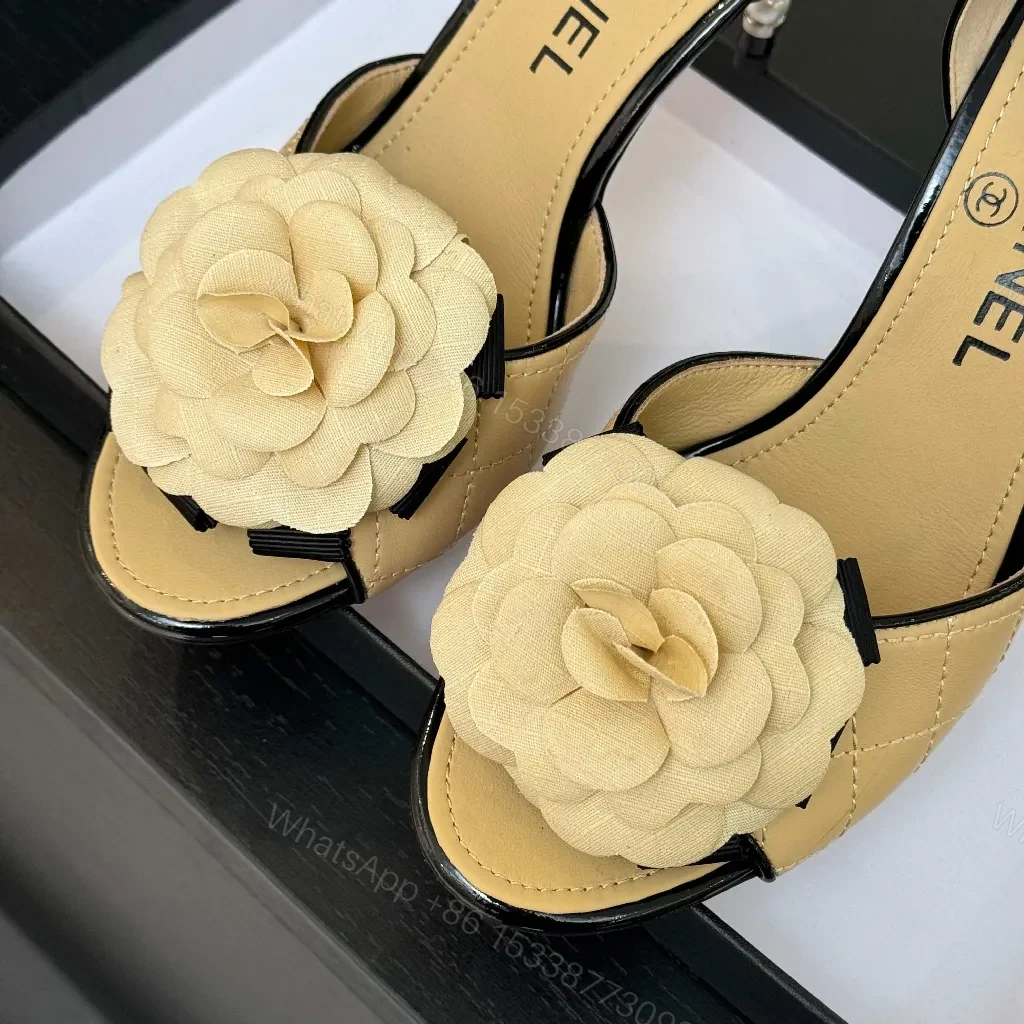 View 4 of Beige Leather Flower Slingbacks: Luxe, Comfortable, Elegant