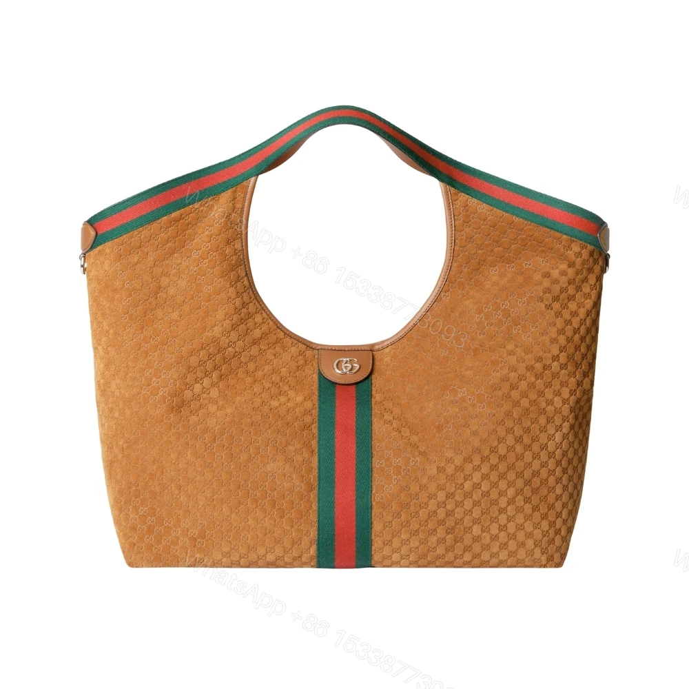 Gucci Giglio Large Tote Bag Gg Suede Brown 60Cm — view 1