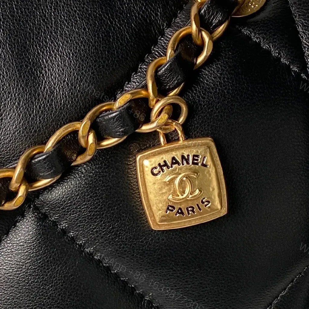 View 9 of Compact Quilted Black Chain Bag - Gold Hardware