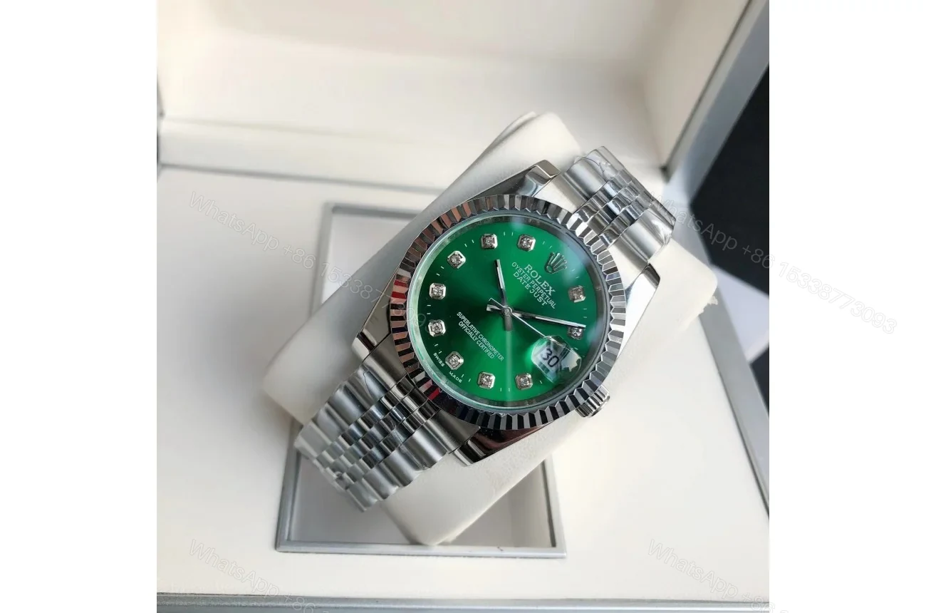 View 3 of Replica Rolex Datejust SS/SS Jub Green/Dia 36/28 mm