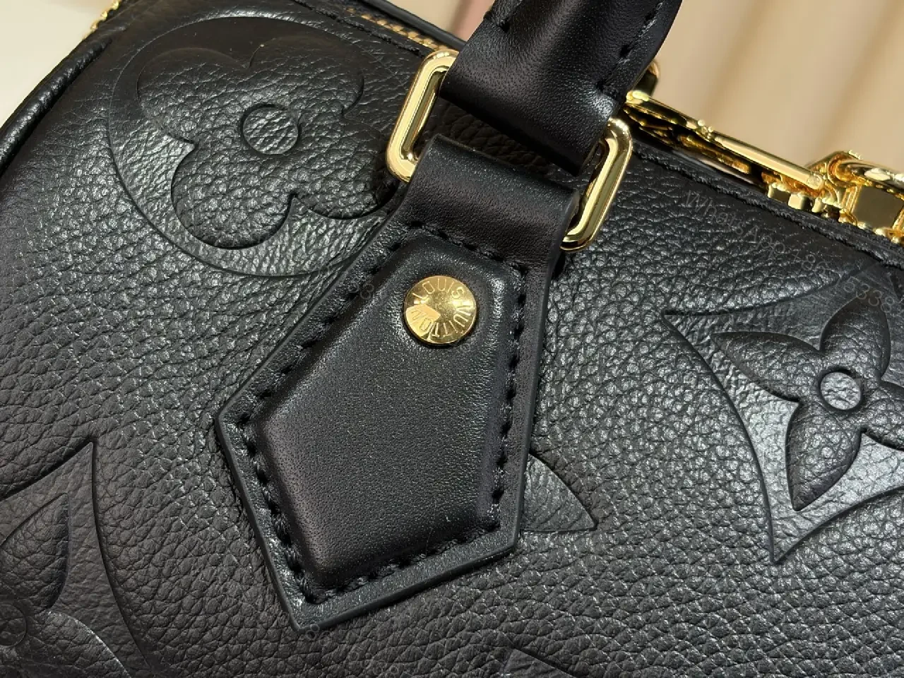 View 6 of Black Pebbled Leather Dome Handbag with Gold Details