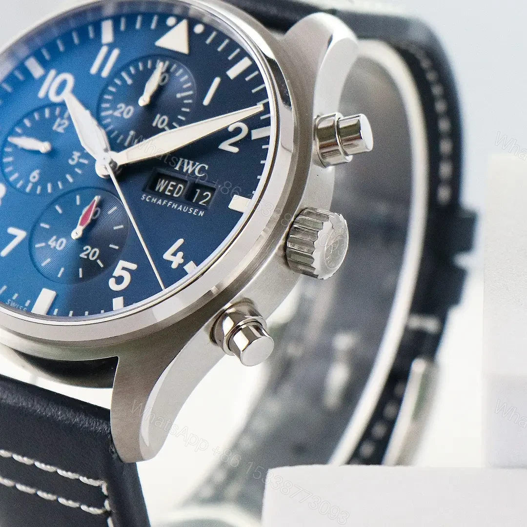 View 6 of IWC Pilot Chronograph Watch Blue Dial Black Leather Strap Ultimate 43MM IW378003