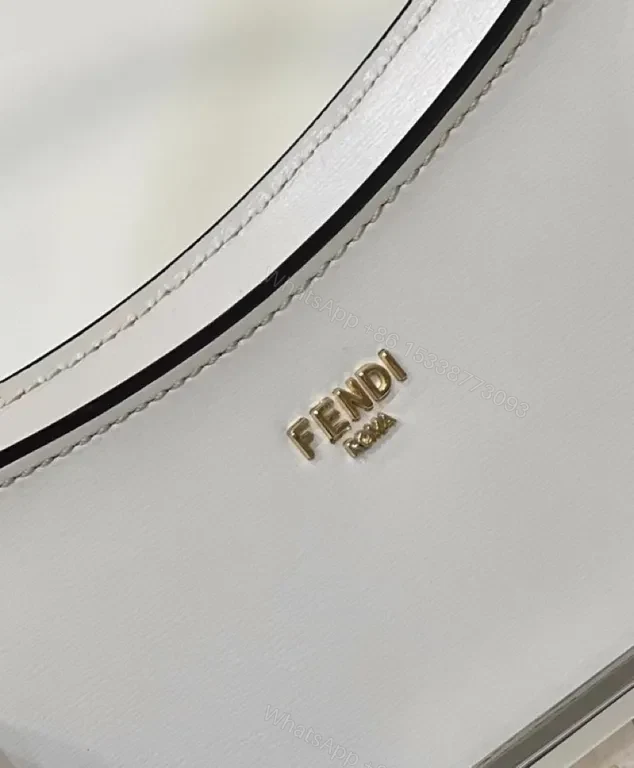 View 8 of Chic White Leather Handbag: Minimalist Fendi Hardware Elegance