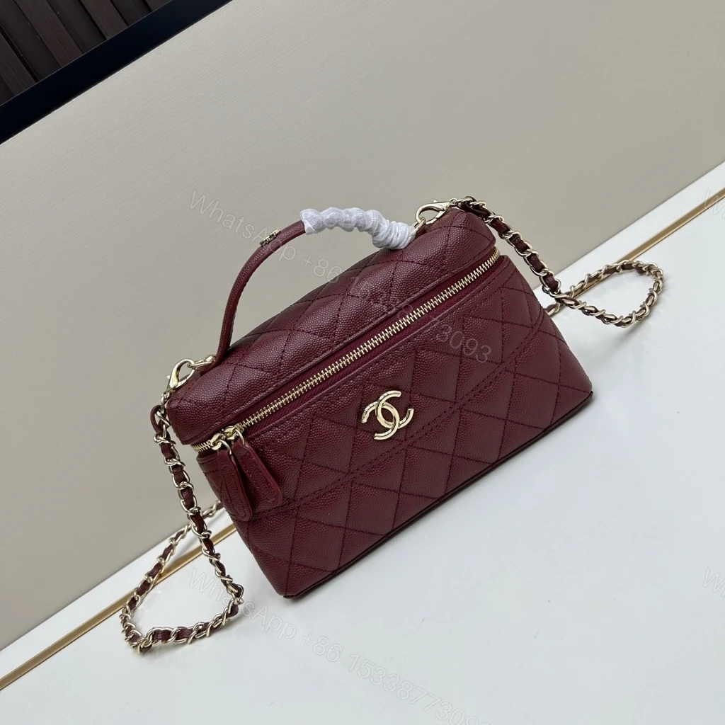 View 2 of Chanel Classic Vanity With Chain Gold Tone Dark Red 19cm
