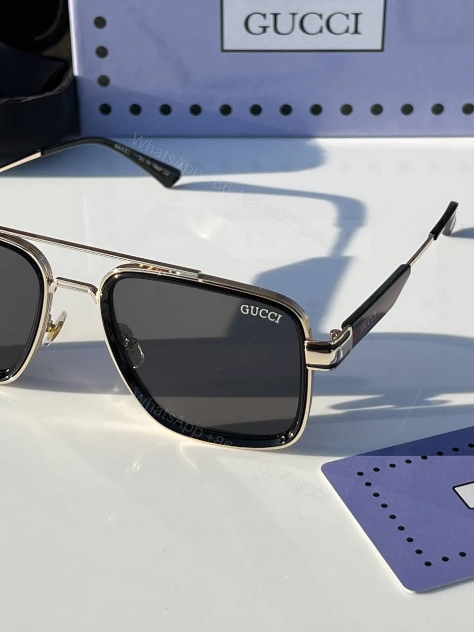 View 5 of First Copy Gucci Navigator Sunglasses Silver Frame Grey Lens