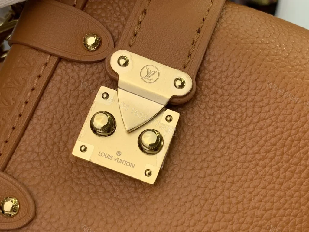 View 7 of Cognac Leather Satchel: Gold-Stud Accent, Structured Style