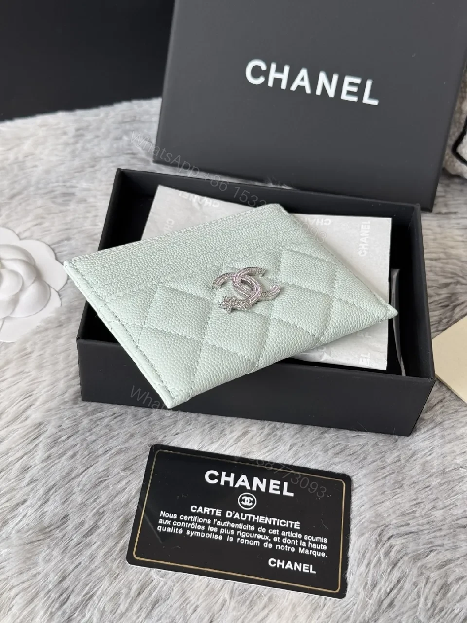 View 8 of Pastel Mint Quilted Leather Wallet with Interlocking CC – Everyday Luxury