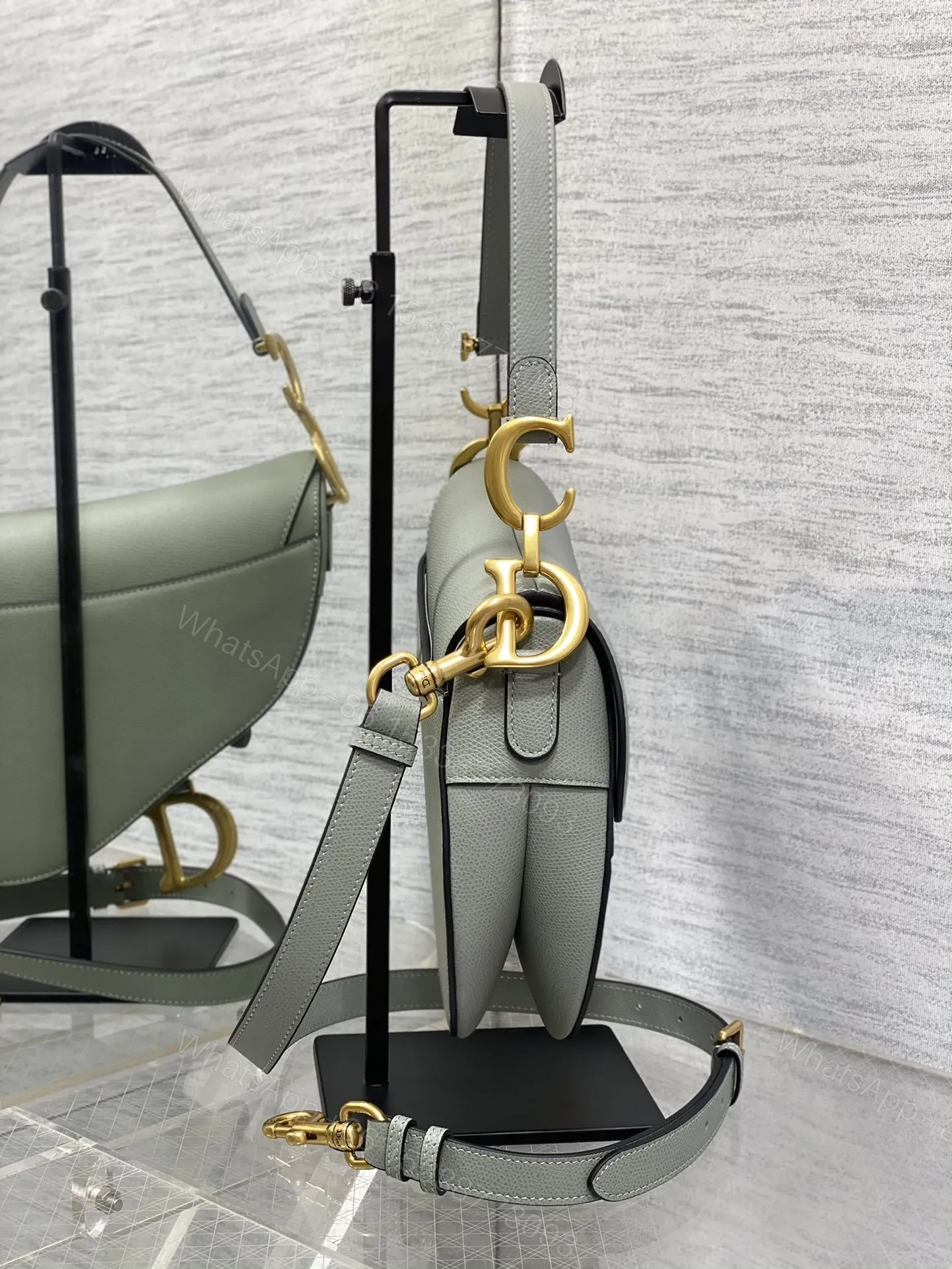 View 4 of Dior Saddle Bag in Stone Gray Gold Hardware